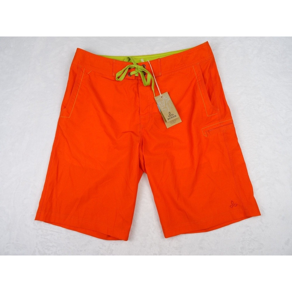 Prana Shorts Mens Size 32 Red Boardshorts‎ Stretch Zipped Back Pocket NWT